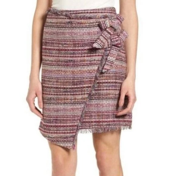 Halogen Women’s Mini Multicolor Tweed Side Tie Skirt Size 10 Pink - Picture 1 of 9